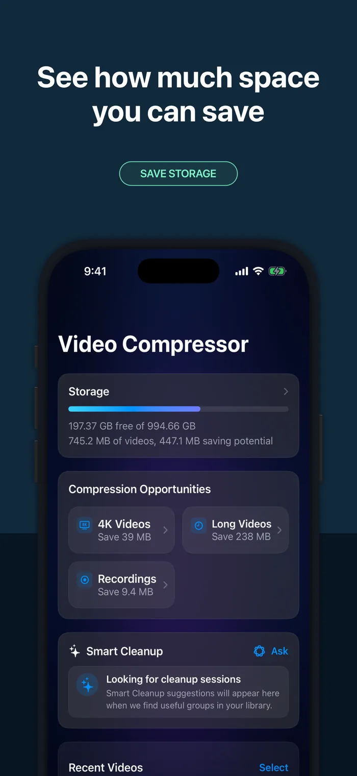 A library storage overview with estimated space savings