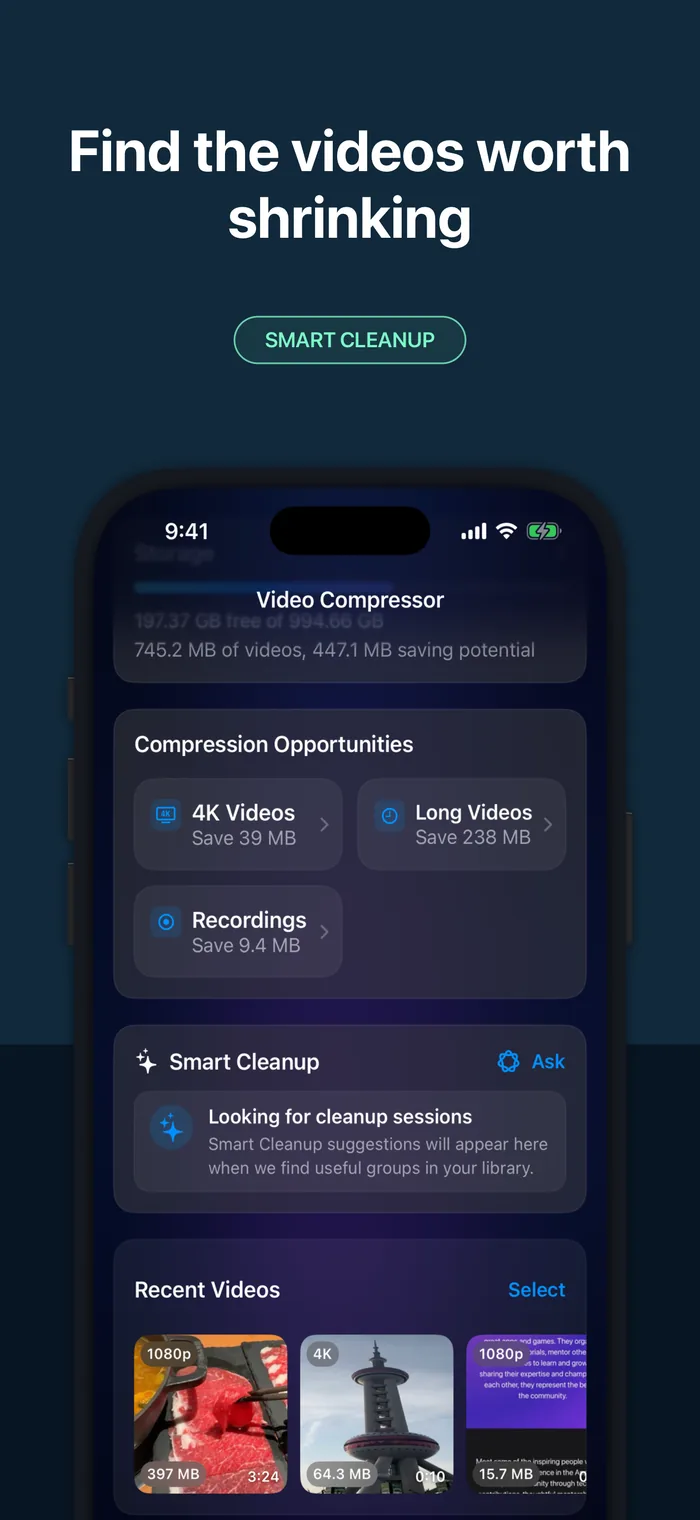 Smart Cleanup collections grouped by useful video traits